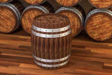 Wooden winery barrel with warm color background, 3d rendering.