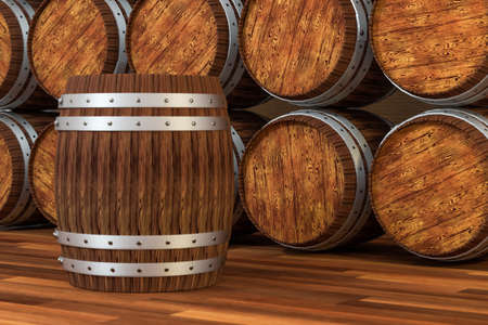 Wooden winery barrel with warm color background, 3d rendering.