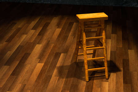 Wooden cellar with ladder and ceiling lamp inside, vintage warehouse, 3d rendering.