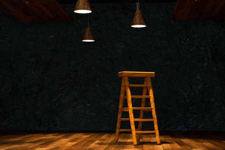 Wooden cellar with ladder and ceiling lamp inside, vintage warehouse, 3d rendering.の写真素材