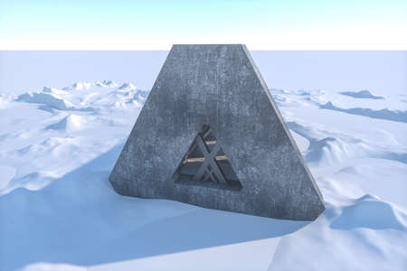 Fantasy concrete tunnel building, triangle tunnel. 3d rendering.Computer digital background.