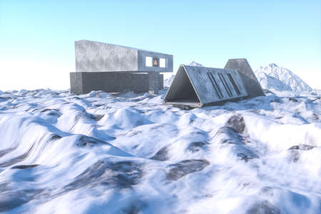 Fantasy concrete tunnel building, triangle tunnel. 3d rendering.Computer digital background.
