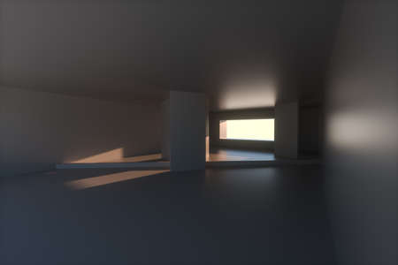 Empty rough room with light coming in from the window, 3d rendering. Computer digital background.の写真素材