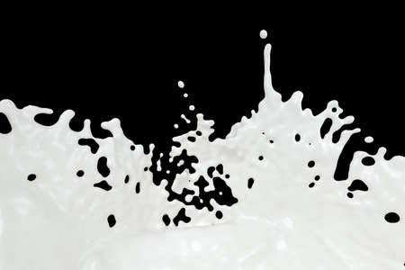 Purity splashing milk with black background, 3d rendering. Computer digital image.の写真素材