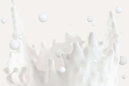 Purity splashing milk with crown shapes, 3d rendering. Computer digital image.の写真素材