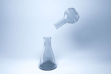 Laboratory round bottom flask and conical glassの写真素材