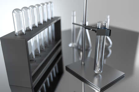 laboratory test tube rack and flasks