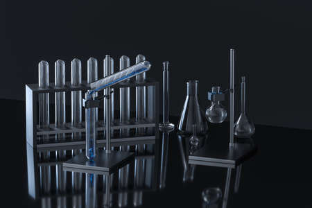 Laboratory test tube rack and flasksの写真素材