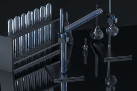 Laboratory test tube rack and flasks