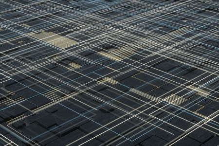 Glowing big data lines and technological background, 3d rendering. Computer digital background.