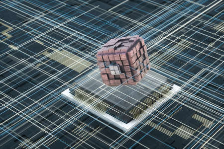 Circuit board and electronic lines background, 3d rendering. Computer digital image.の写真素材