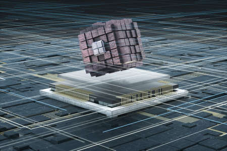 Circuit board and electronic lines background, 3d rendering. Computer digital image.