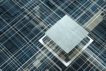 Circuit board and electronic lines background, 3d rendering. Computer digital image.