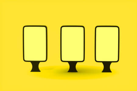 The empty commercial billboard with yellow background, 3d rendering. Computer digital image.の写真素材