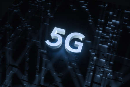 3d rendering, 5g font and circuit background, computer digital drawing.の写真素材