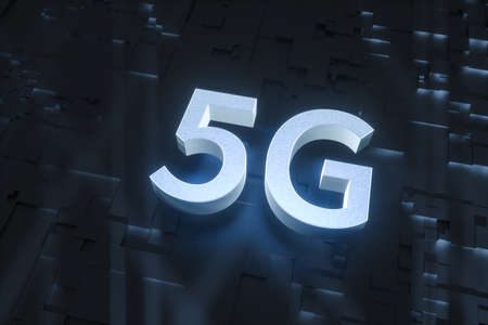 3d rendering, 5g font and circuit background, computer digital drawing.