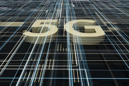 3d rendering, 5g font and circuit background, computer digital drawing.の写真素材