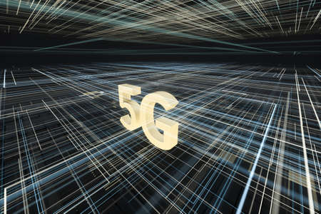 3d rendering, 5g font and circuit background, computer digital drawing.