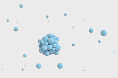 Blue spheres with the textured surface, random distributed, 3d rendering. Computer digital drawing.