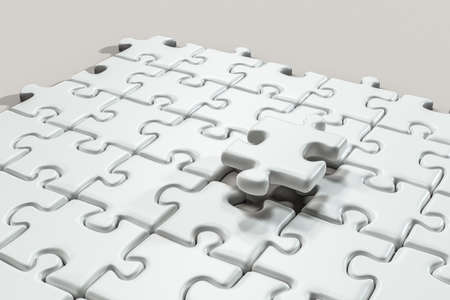 Blank puzzles arranged neatly with white background, 3d rendering. Computer digital drawing.の写真素材