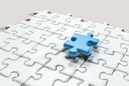 Blank puzzles arranged neatly with white background, 3d rendering. Computer digital drawing.