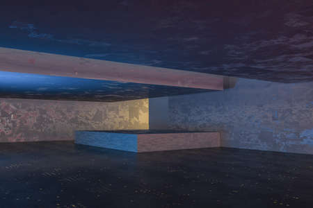 The dark abandoned room, creative architectural construction, 3d rendering. Computer digital...