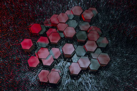 3d rendering, dark hexagonal background, sci-fi background, computer digital drawing.の写真素材