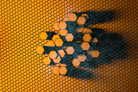 3d rendering, dark hexagonal background, sci-fi background, computer digital drawing.の写真素材