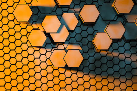 3d rendering, dark hexagonal background, sci-fi background, computer digital drawing.