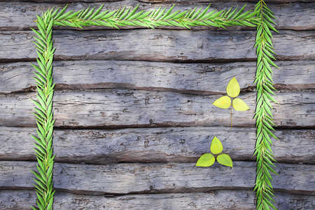 Leaves scattered on the wooden table, 3d rendering. Computer digital drawing.