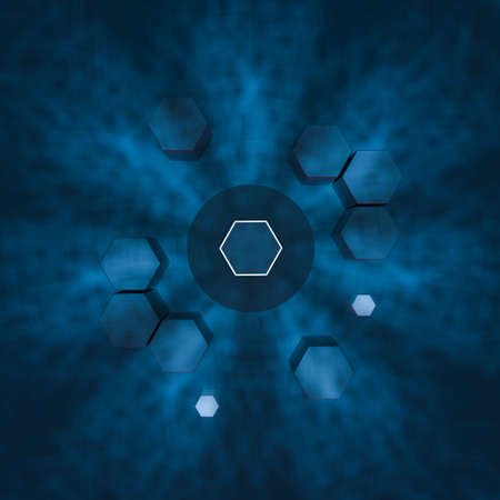 Hexagon cube with dark background, 3d rendering.の写真素材