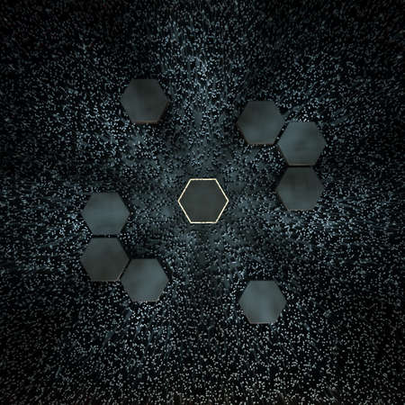 Hexagon cube with dark background,  3d rendering.の写真素材