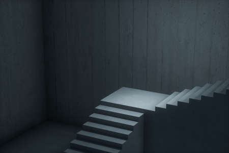 The stairway in the dark basement, 3d rendering. Computer digital drawing.の写真素材