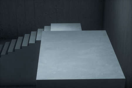 The stairway in the dark basement, 3d rendering. Computer digital drawing.