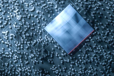 Dark technological lines background with cubes and lines, 3d rendering. Computer digital drawing.の写真素材