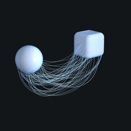 Connection lines with creative geometries, 3d rendering. Computer digital drawing.