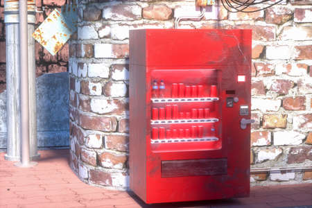 The retro city street with brick buildings by the road, 3d rendering. Computer digital drawing.の写真素材