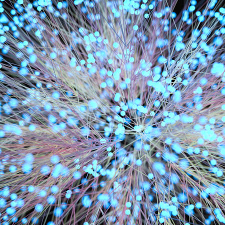 Glowing blue lines and dots with dark background, 3d rendering. Computer digital drawing.