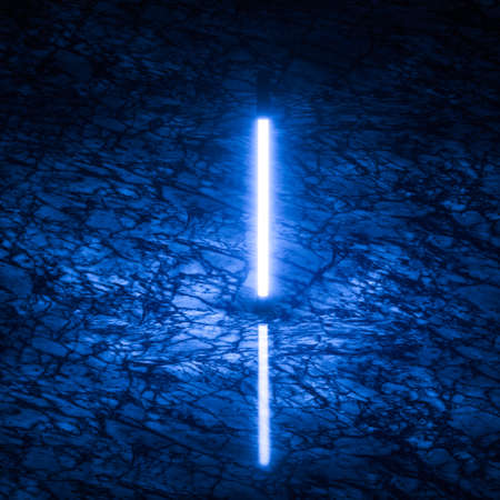 Glowing neon tubes and marble background, 3d rendering. Computer digital drawing.の写真素材
