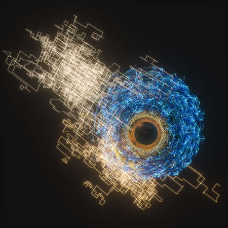 Abstract mechanical eyeball with high-tech line, 3d rendering. Computer digital drawing.
