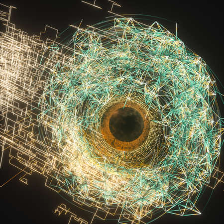 Abstract mechanical eyeball with high-tech line, 3d rendering. Computer digital drawing.