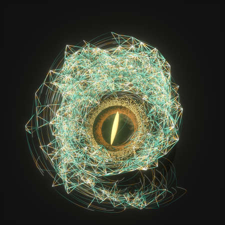 Abstract mechanical eyeball with high-tech line, 3d rendering. Computer digital drawing.の写真素材