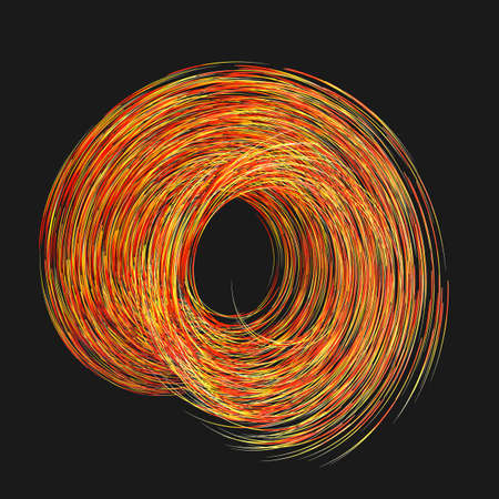 Orange swirling swirls with gradient lines, 3d rendering. Computer digital drawing.の写真素材