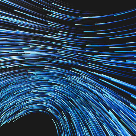 Blue swirling swirls with gradient lines, 3d rendering. Computer digital drawing.の写真素材