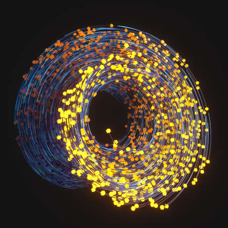 Swirling swirls with gradient lines, 3d rendering. Computer digital drawing.