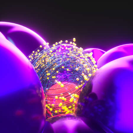 Swirling swirls with gradient lines, 3d rendering. Computer digital drawing.の写真素材