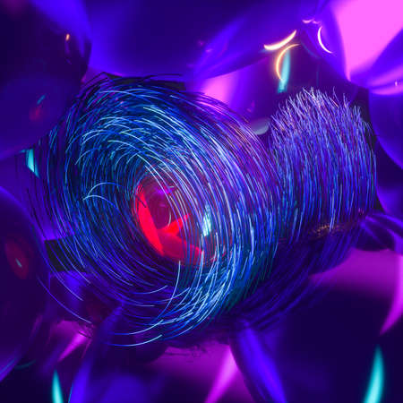 Swirling swirls with gradient lines, 3d rendering. Computer digital drawing.