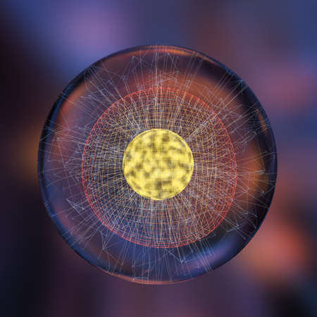 Colorful background and grid of atoms, 3d rendering. Computer digital drawing.