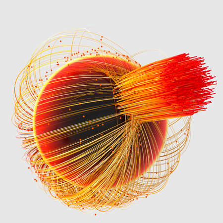 Orange twirl lines with white background, 3d rendering. Computer digital drawing.の写真素材