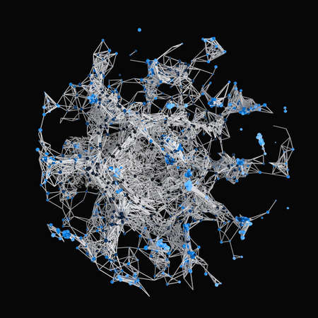 Glowing nodes with variational lines, 3d rendering. Computer digital drawing.